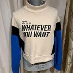 ZARA Cream and blue crew neck crop sweatshirt with "Whatever you want" print Photo 0