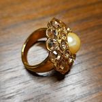 St. John 💕💕 Statement Cocktail Ring ~ Imitation Pearl Gold Jewels 8 NWOT Photo 6