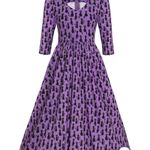 Dolly and Dotty Unique Vintage Purple Billie Black Cat Print Midi Flare Dress 10 Photo 0