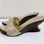 Salvatore Ferragamo Snakeskin Leather Slide Sandals Metallic Gold Women's US 7.5 Photo 4