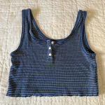 American Eagle Blue Stripe Crop Henley Tank Photo 0