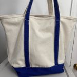 Lands' End Large Canvas Tote Bag Beach Travel Open Top Blue Trim Logo Club One Photo 0