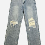 Pink Lily  Distressed High Rise Straight Leg Light Wash Jeans Size 27 Bohemian Photo 0