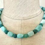 Blue Amazonite and crackle glass silver plated necklace and earrings set Photo 5