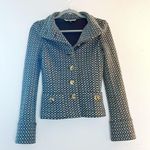 Diane Von Furstenberg  Jacket Teal & Grey Patterned Belted Blazer Sz 2 GUC Photo 1