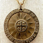 Gold tone cross St. Maria Jesus Christus pendant necklace Photo 0