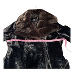 Vintage Betty Rose Black Faux Fur Plush Velvet Coat Belted Double Breasted Photo 6
