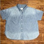 American Eagle Chambray Denim Cropped Button Faded Front Shirt SZ L Photo 0