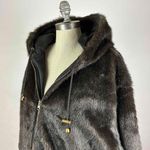 Charles Klein Hooded Reversible Faux Fur / Silk Coat Size 3X Black Photo 6