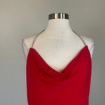 AQUA  Beaded Halter Backless Cowl Neck Long Evening Gown Red Size 10 Formal Dress Photo 6