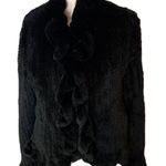 #700 TRILOGY Vegan Mink Fur Short Jacket Black Size L Photo 0