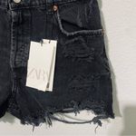 ZARA New Black High Waisted Bohemian Distressed Ripped Shorts 100% Cotton Size 8 Photo 12