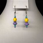 Pastel‎ Wooden Bead dainty Dangle Earrings Yellow Photo 0