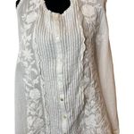 Karyn Seo White Sleeveless Button Up Blouse‎ Floral Embroidery Lace Trim Large Size undefined Photo 0