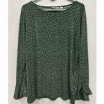 Susan Graver  Women’s Top Size Large Green Liquid Knit Spotted Office Career Work Photo 0