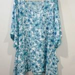 Lands' End Blue Tropical Hibiscus Floral Print Chiffon Swimsuit Coverup Size M Photo 0