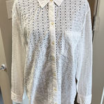 Gap  Button Down White Eyelet Detail Lace Blouse Shirt Cotton Long‎ Sleeve Summer Photo 0