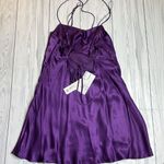 ZARA NWT  Purple Satin  lingerie style cowl neck tie back mini dress XL Photo 7