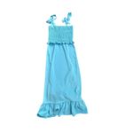 Amanda Uprichard  Gaia Dress in Pacific Blue Smocked Midi Tie Shoulder Ruffle Hem Photo 5