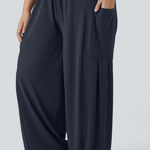 Halara Navy Blue Mid Rise Drawstring Pocket Palazzo Flowy Wide Leg Pants Size 1X Photo 0
