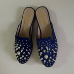 Catherine Malandrino  Embellished Mules Satin Royal Blue Photo 1