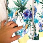 Forever 21 White Blue Floral Tropical Print Silk Bomber Jacket Size Small Photo 5