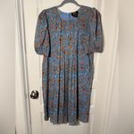 Anthropologie Satin + Babi Marina Blue Floral Puff Sleeve Summer Dress Sz 4 Photo 2