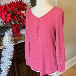 Seven7 Henley Waffle Shirt Vintage Washed Out Pink Berry Comfy Womens Top Medium New Photo 6