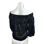 H&M Black Velvet Striped Pattern Off Shoulder 3/4 Sleeve Cropped Blouse Top Sz 6 Photo 2