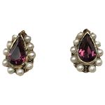 Vintage Pear Cut Amethyst Rhinestone Earrings w Seed Pearl Halo Original Box Purple Photo 0