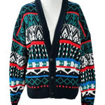 Vintage 70s Sasson Fair Isle V Neck Cardigan Sweater Oo La La Small Retro Black Photo 0