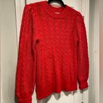 Crown & Ivy NWT Size SP Red Cable knit Puff Sleeve Pullover Crew Neck Seeater Photo 3
