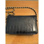 Bebe  Fabiola Stamped Crocodile Faux Leather Crossbody Small Handbag Black Gold Photo 2