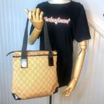 Gucci GG Monogram Canvas Leather Tote Bag Zipper Closure Front Zipper Pocket VTG Photo 1