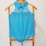 Energie  Blue Burnout Sleeveless Collared Top Medium Photo 3