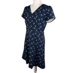 Loft  Dress Navy Feathers V-Neck Short Sleeves 8 Pockets New Photo 13