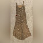 Mac Duggal NEW  Square neck Gold Sequined Low Back Slip Gown Sz 8 Photo 6