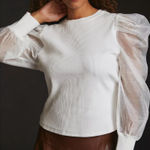 Anthropologie Dolan Sheer Puff Sleeve Ribbed Blouse Top Women’s XL White Photo 0