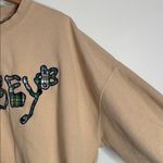 Obey Nana Beige Cropped Oversize Plaid Graphic Appliqué Sweatshirt size M Photo 4