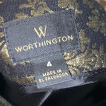 Worthington Womens Skirt 4 Black Gold Metallic Baroque Midi A-Line Side Zip Photo 2