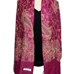 Pashmina cashmere + silk paisley floral scarf wrap magenta gold 27 x 72" Photo 3