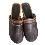 Olukai Dark Brown Leather Scallop Wood Slip On Clog Size 7 Photo 1