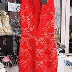 Bright red sexy mesh back with lace sleeveless dress Photo 0
