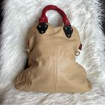 Emma Fox  Large tan black red leather‎ Satchel  fold over Handbag no strap Photo 6