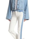 frame denim Arizona Le High Waist Color block Straight Leg White Cropped Jeans Photo 0