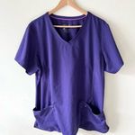 Purple Label Yoga Sz 2X V Neck Scrub Top Shirt Pockets Short Sleeve Stretch Photo 0