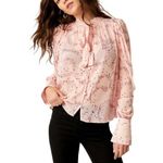 Free People  Stars Align Printed Top Blouse Women's Small Pale Pink Boho Hippie Photo 3