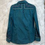 Johnny Was  3J Workshop turquoise embroidered button down blouse Photo 7