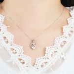 Necklace Heart Shaped Silver Tone Mom With Crystals and Faux Opal Photo 1