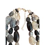Vintage Chunky 3 Stand Resin Bead Necklace Black White Gray Statement Adj 18.5" Photo 3